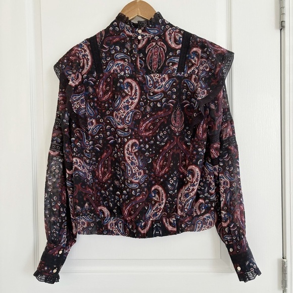 Karen Millen Textured Paisley Lace Blouse Sz 6 - Picture 6 of 11